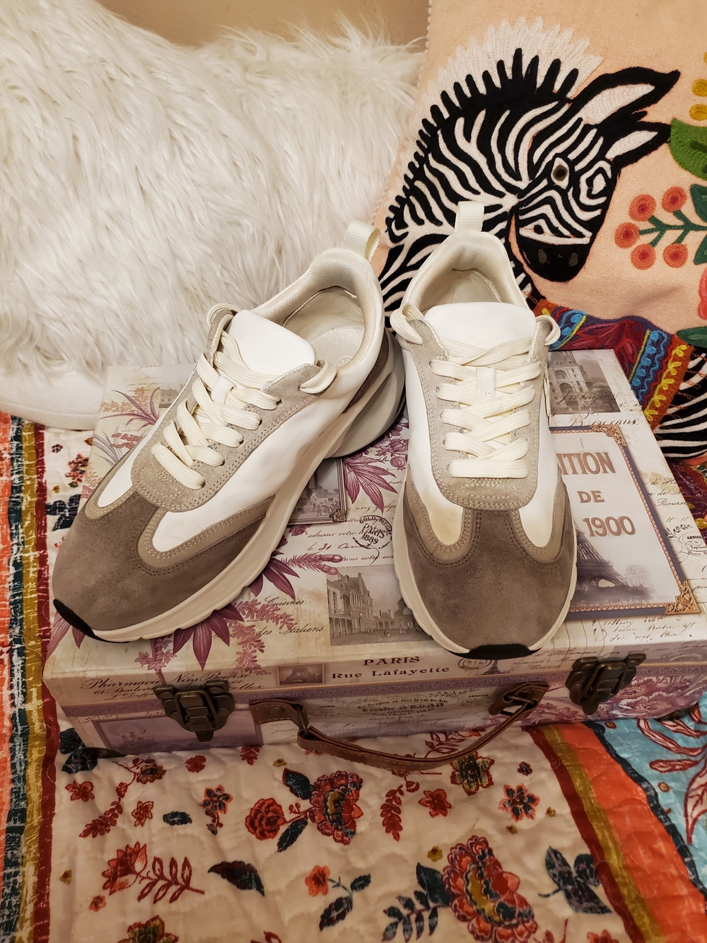 Tory Burch Cream & Taupe Chunky Lace-Up Sneaker - Picture 2 of 10